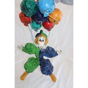 Vtg 1973 Paper Mache Large Clown Floating From 7 Balloons Tlaquepaque Mexico